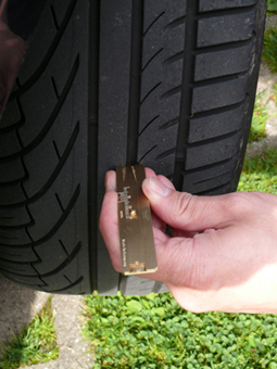 Brass tyre tread depth gauge with slide plate
