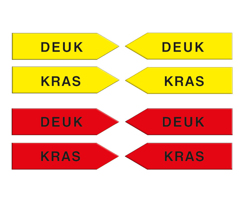 Magneetpijl, geel/rood, 10 cm, "KD" (KRAS + DEUK)