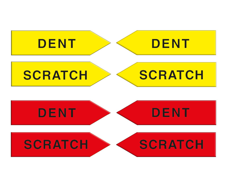 Magnetic arrows, 100 mm, yellow/red, ‘DENT/SCRATCH’